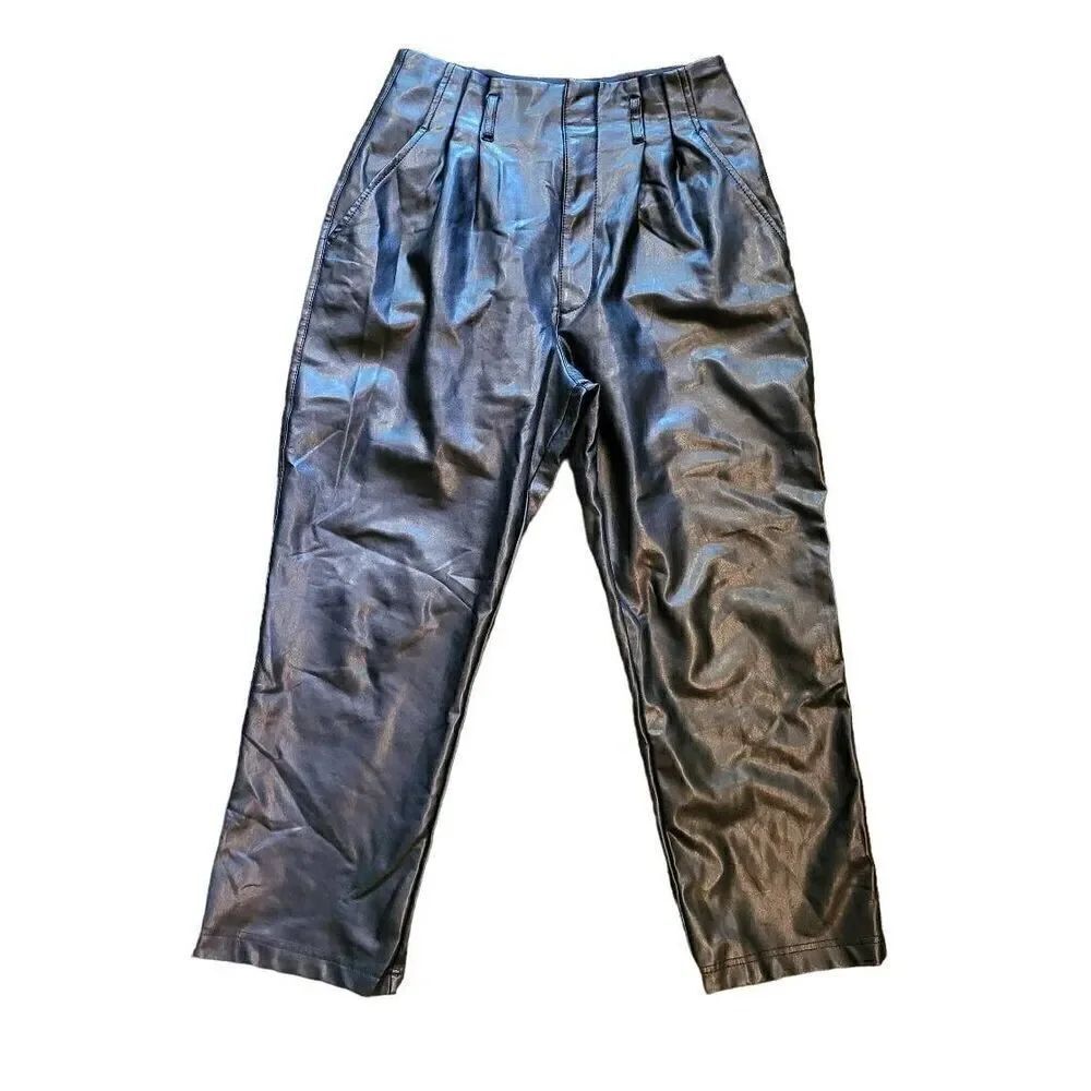 Abercrombie & Fitch Pants Women's Medium Black Vegan Leather Paperbag Pleated